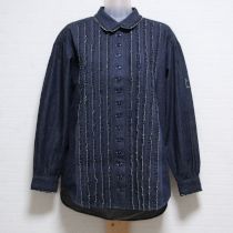 紺リボン刺繍フリルブラウス
