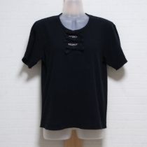 黒リボン付きパイルTシャツ【M】