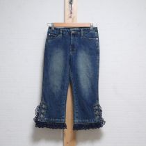 ブリーチ裾レース使いデニムパンツ【S】
