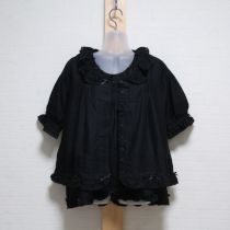 【ゆったり】黒サテンリボン使いローンアンサンブルブラウス