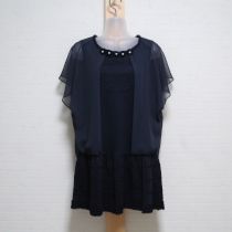 ネイビー花モチーフシフォン使いカットソーチュニック【3(9号)】
