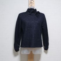 紺ラメ入りリボン付きウールカットソー【3(9号)】