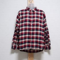 赤×紺系チェックWORLDロゴワッペンシャツ