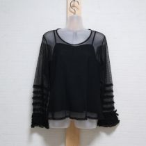 黒袖フリルドットチュールブラウスインナー付き
