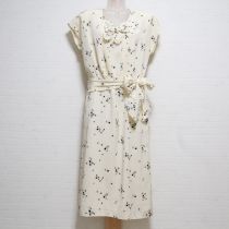 生成花柄サッシュ付きポリワンピース