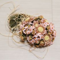 ピンク小花ブーケ藁付きコサージュ