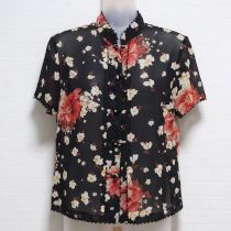 黒花柄シフォンブラウス【S】