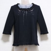 黒ライラック刺繍カットソー【M】