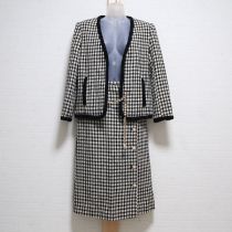 黒×白千鳥格子ノーカラージャケット&スカート