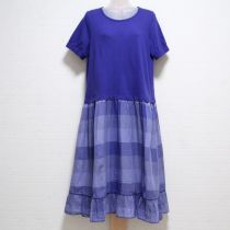 ブルー系ブロックグレンチェック×カットソーワンピース