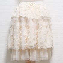 生成花モチーフ付きチュール段々スカート