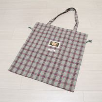 薄荷系顔くまチェック巾着バッグ