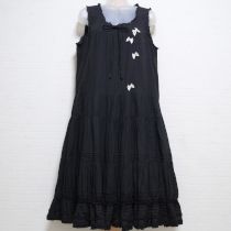 墨黒リボン刺繍天日干しローンワンピース&ミニバッグ