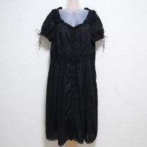 【ゆったり】黒クロッシェ使いローンワンピース【M】