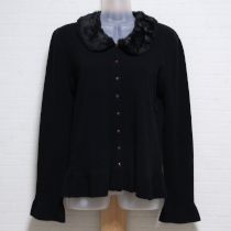 黒ファー使い薄手ニットカーディガン