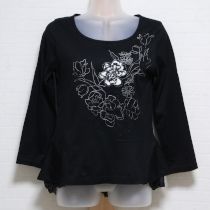 黒フラワー刺繍シフォンフリルカットソー【3(9号)】
