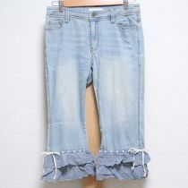 水色裾段々レースブリーチデニムパンツ【L】