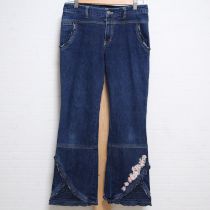 紺ローズガーデン刺繍デニムパンツ【L】