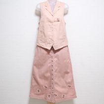 ピンクアロハうさぎ刺繍ベスト&スカート