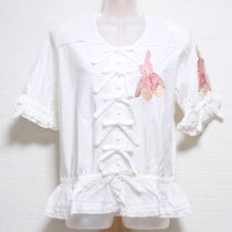 白ギンガムうさぎ刺繍ペプラムブラウス