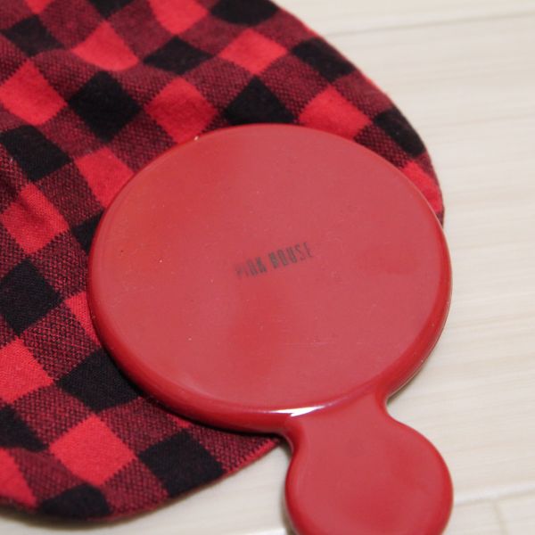 赤×黒ギンガム巾着入りロゴ手鏡