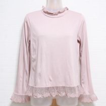 ピンクチュールレース使いハイネックカットソー