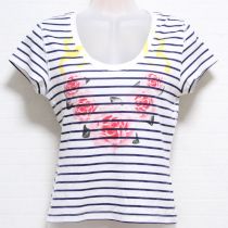 白×紺ボーダー薔薇プリントTシャツ
