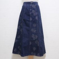 紺薔薇刺繍デニムスカート【M】