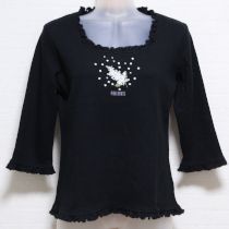 黒ライラック刺繍カットソー【L】