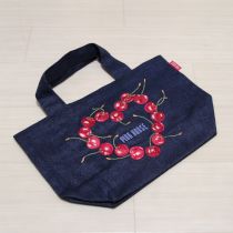 紺アメリカンチェリー刺繍ミニトートバッグ