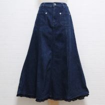 紺ホワイトローズ刺繍デニムスカート【M】