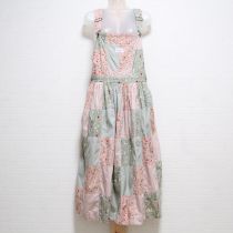 ピンク×薄荷小花パッチワークサロペットスカート
