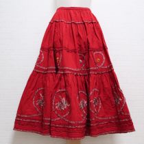 赤ブーケ刺繍スカート