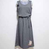 黒チェックブーケプリントカットソーワンピース
