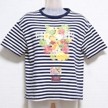 紺×白トロピカルプリントカットソー