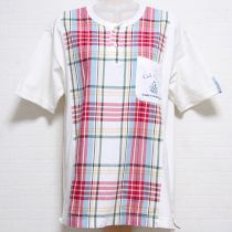 白チェック使いエンブレム刺繍Tシャツ【M】