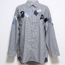 黒×白ロゴパッチワークギンガムシャツ【M】
