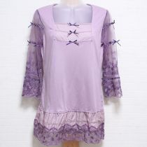 パープル白つめ草チュール使いカットソーチュニック