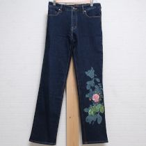 紺ルドゥーテブーケ刺繍デニムパンツ【4(L)】