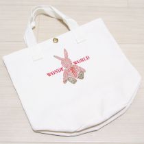 白ギンガムうさぎ刺繍バケツバッグ