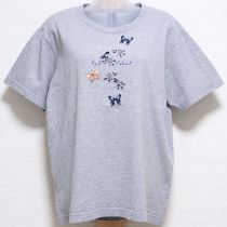 グレー蝶々刺繍Tシャツ【M】