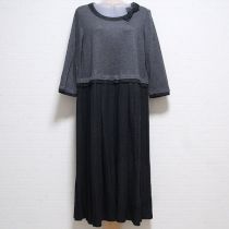 グレー×黒リボン付きカットソーワンピース【3(9号)】