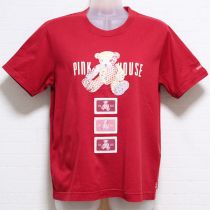 赤パッチ付きパッチワークくまTシャツ