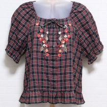 黒×赤チェックチェリー刺繍ブラウス