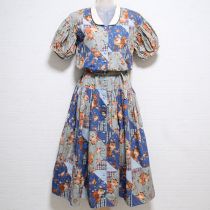 青系薔薇パッチワークワンピース
