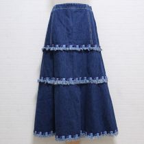 紺花ブレードフリンジデニムスカート【L】