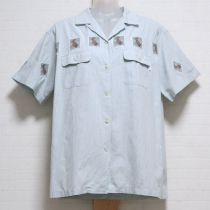ブルーグレーアロハうさぎ刺繍ブラウス