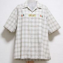 薄荷系チェックワッペンシャツ【L】