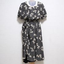 黒水玉リボンプリントジョーゼットワンピース