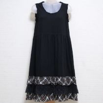 黒レース&チェックフリルノースリワンピース